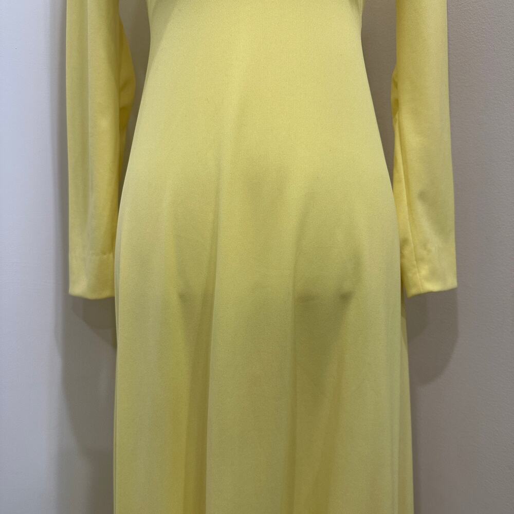 Vintage 1970s Victorian Edwardian Revival Yellow Lace Neck Maxi Dress Costume XS - Picture 5 of 16
